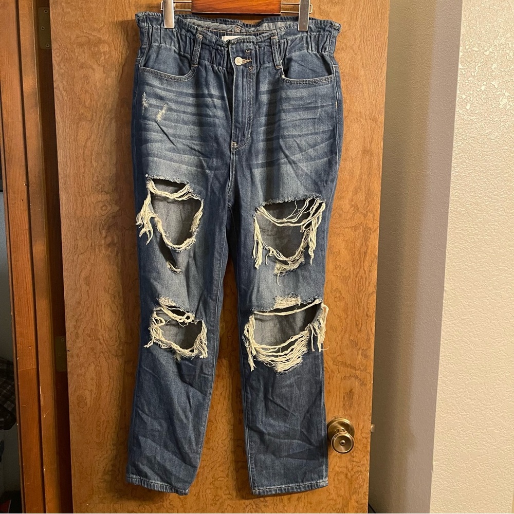 KanCan Paper Bag Distressed Denim Jeans Sz 11/29